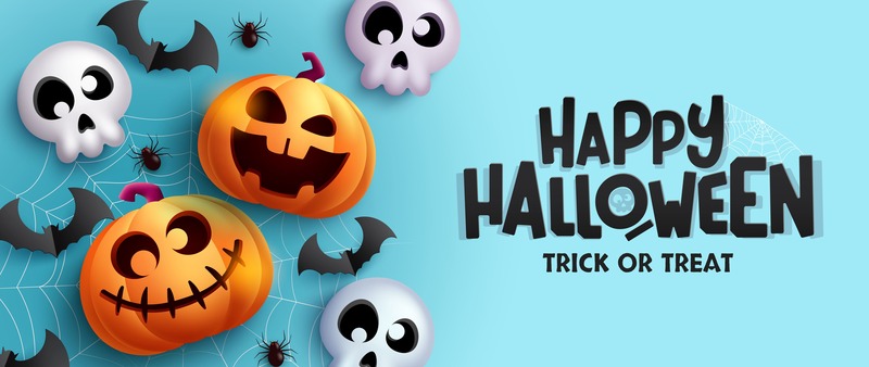Happy halloween con zucche e teschi